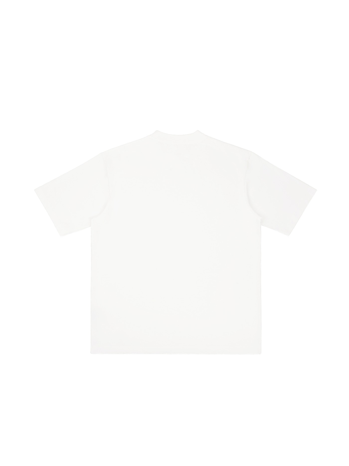 Unisex vintage wash drop shoulder t-shirt in White, back view on white. Marcel Afters