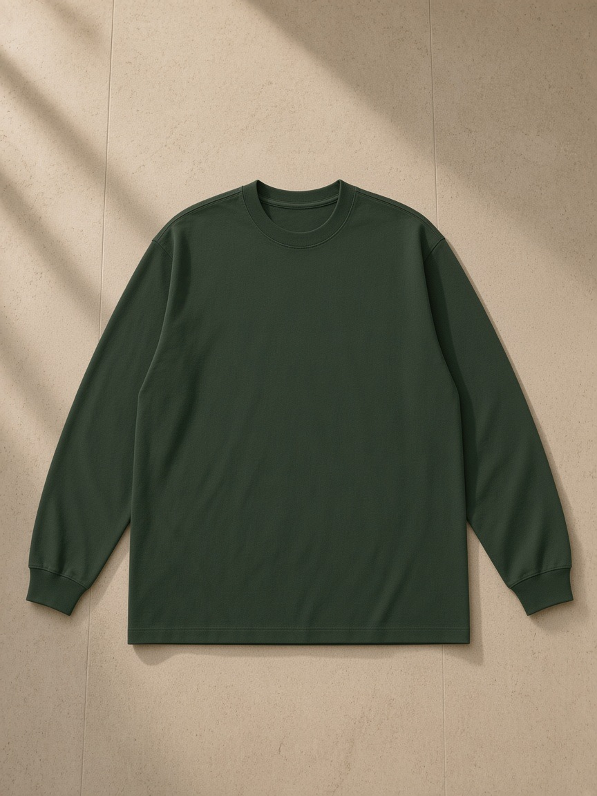 Raw Hem Long Sleeve T-Shirt in Dark Green, front view