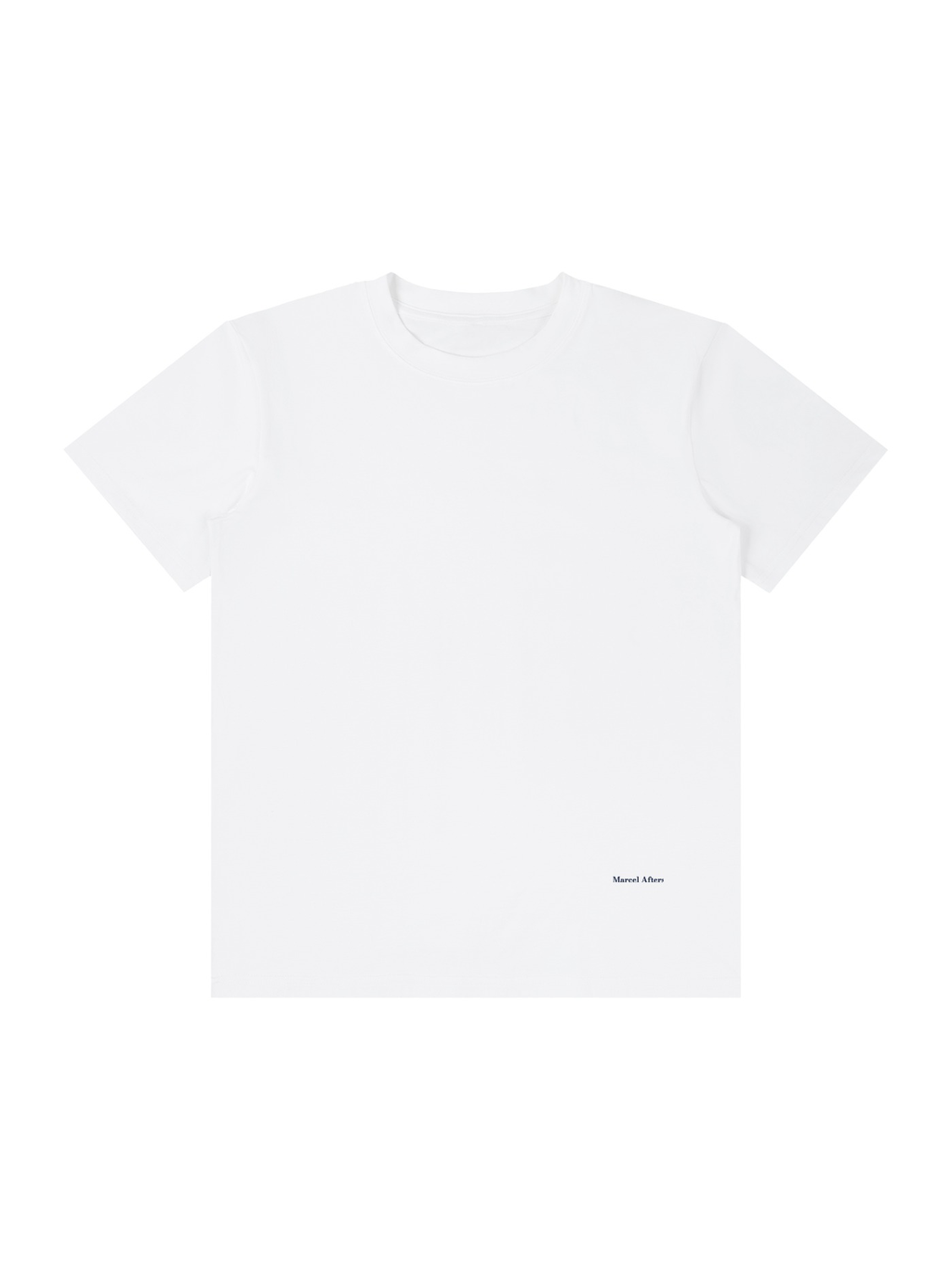 Unisex classic crew neck cotton t-shirt in Lucent White, front view on white. Marcel Afters