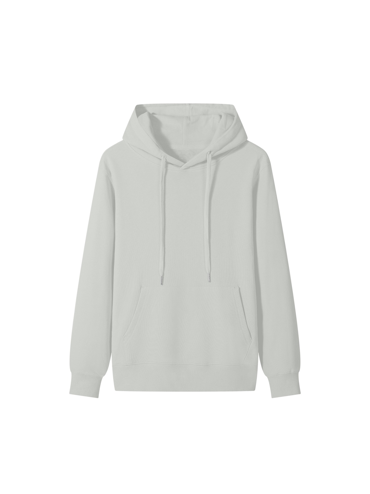 Unisex classic cotton hoodie in Hemp Ash, front view on white. Marcel Afters