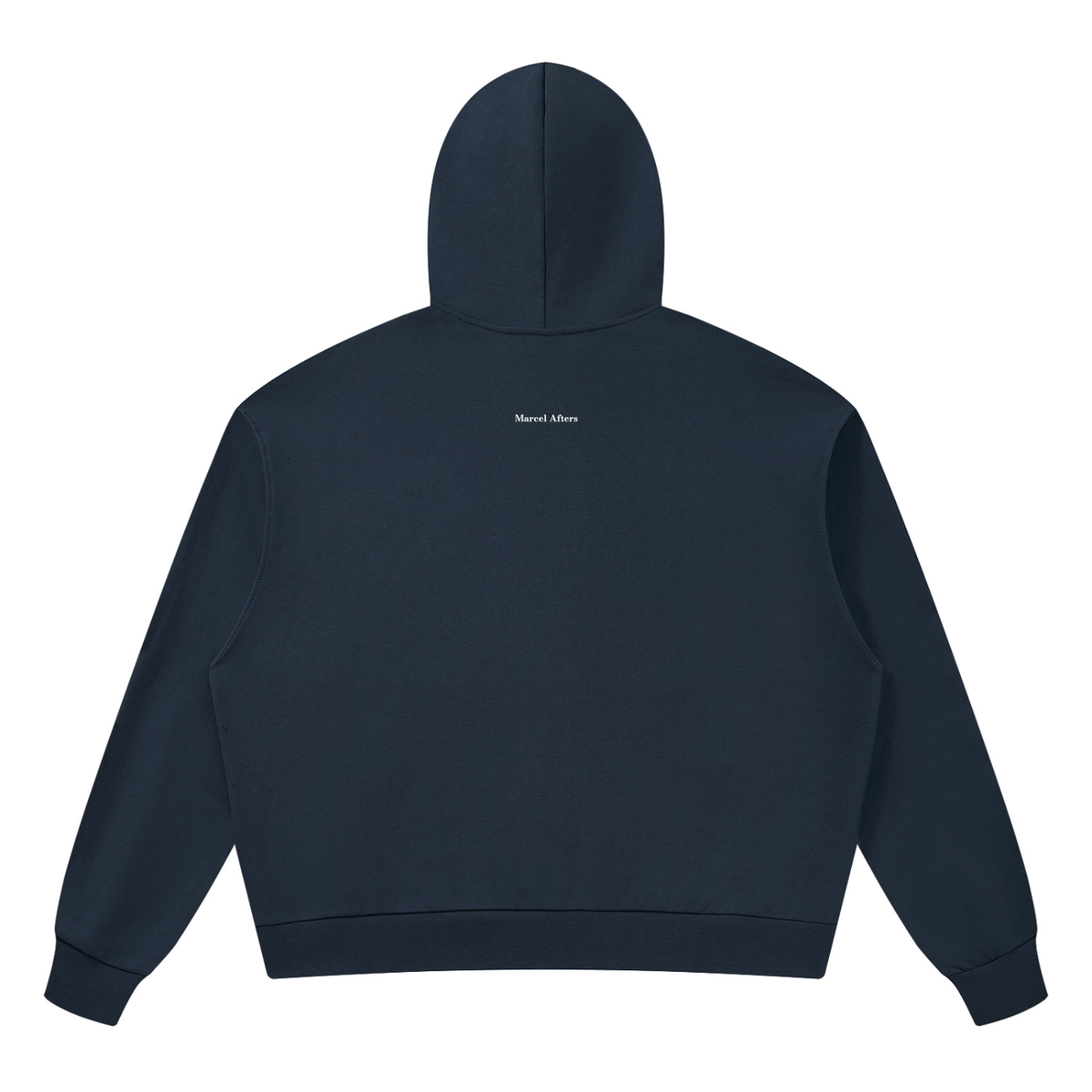 Drop Shoulder Hoodie in Navy Blue, back view