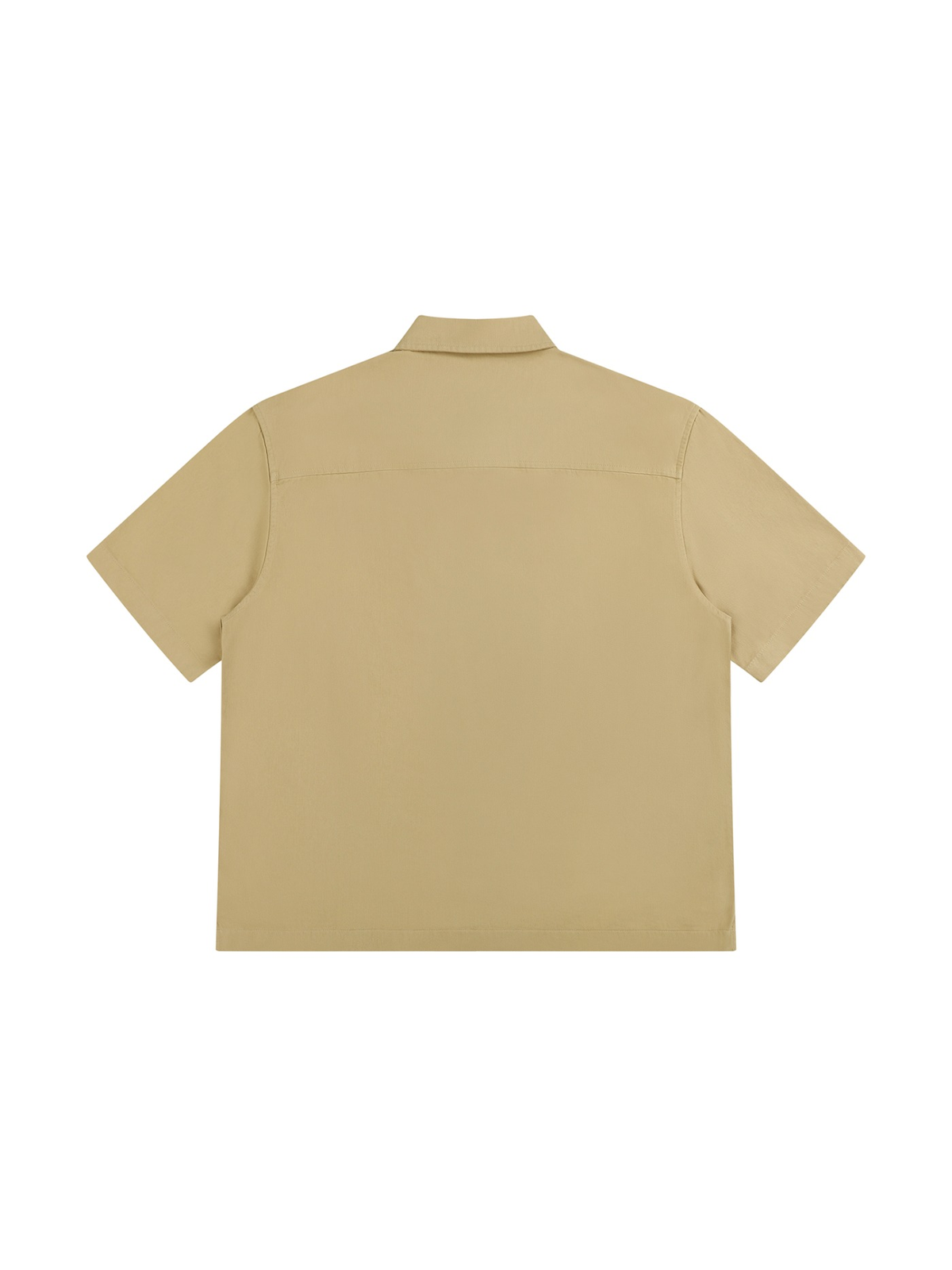 Boxy patch pocket short sleeve shirt in Khaki, back view