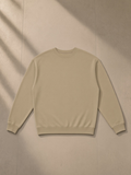 Loose Crewneck Sweatshirt in Khaki, laid flat on pale limestone, front.
