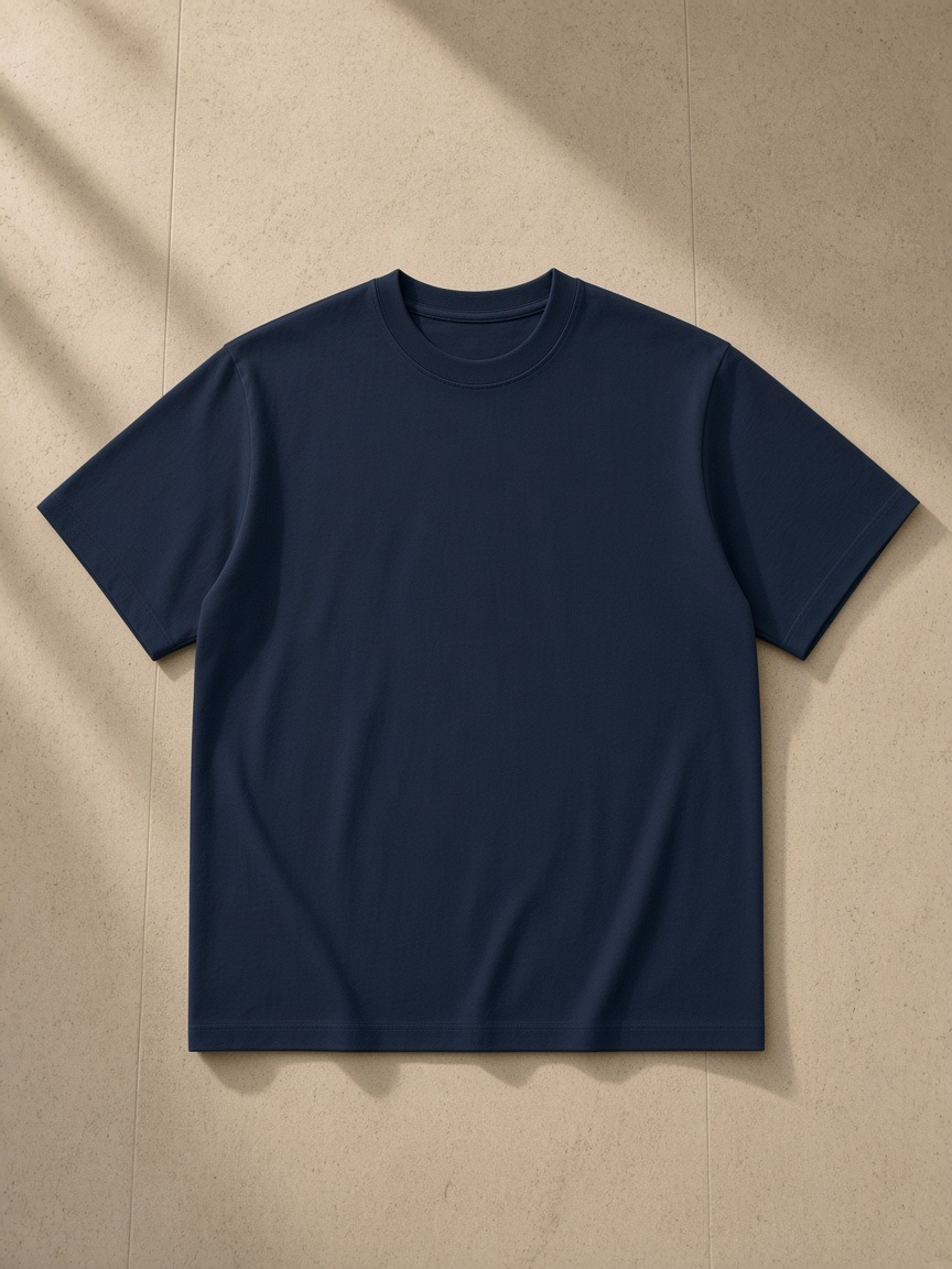 Unisex regular fit t-shirt in Navy Blue, front view on white. Marcel Afters