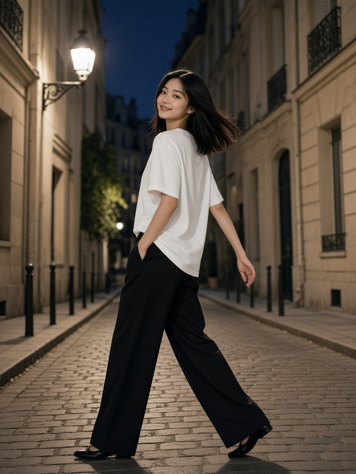 Woman in the Loose Fit Crewneck T-Shirt in White, model front