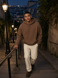 Man in the Oversize Fleeced Hoodie in Brown, model front