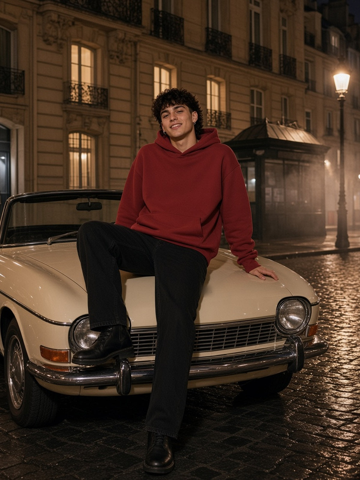 Man in the Oversize Fleeced Hoodie in Red, model front