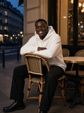 Man in the Oversize Fleeced Hoodie in White, model front