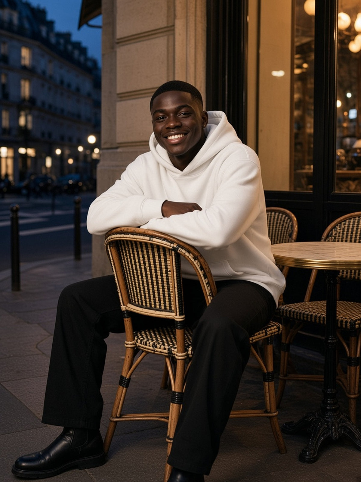 Man in the Oversize Fleeced Hoodie in White, model front