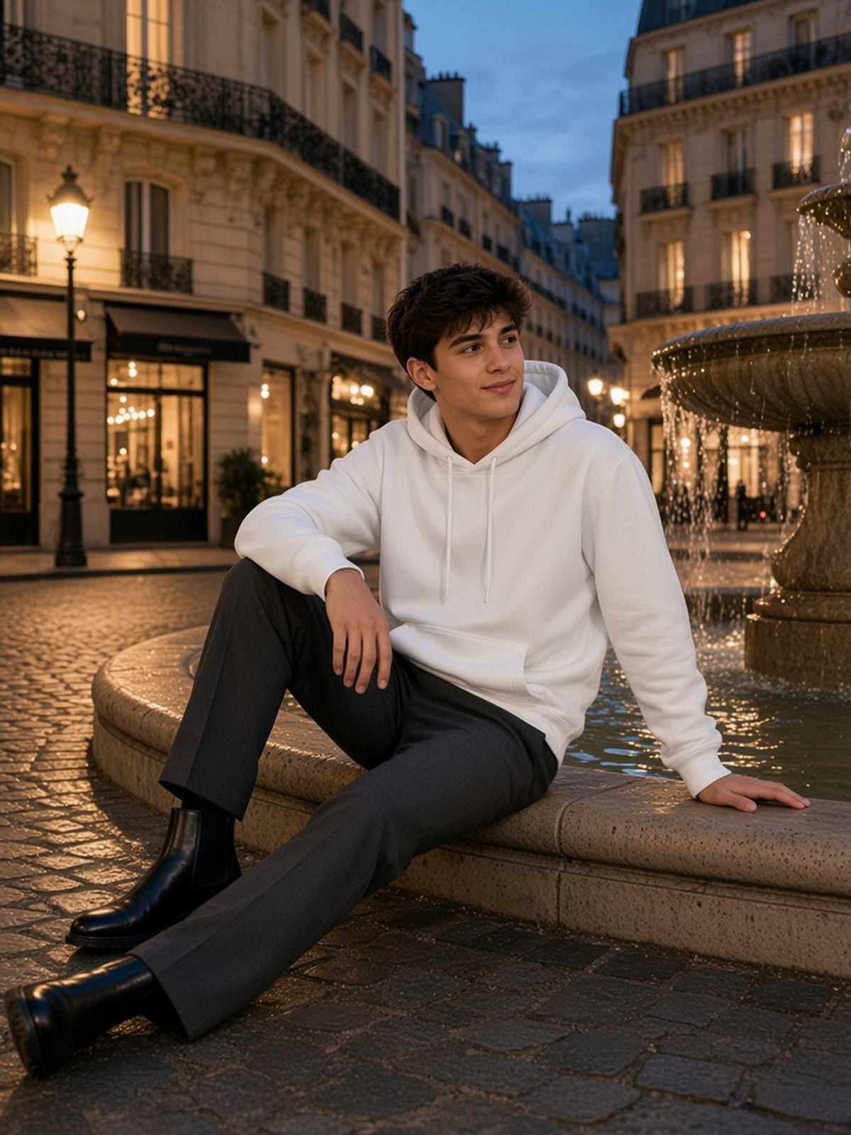 Man in the Classic Cotton Hoodie in Lucent White, model front
