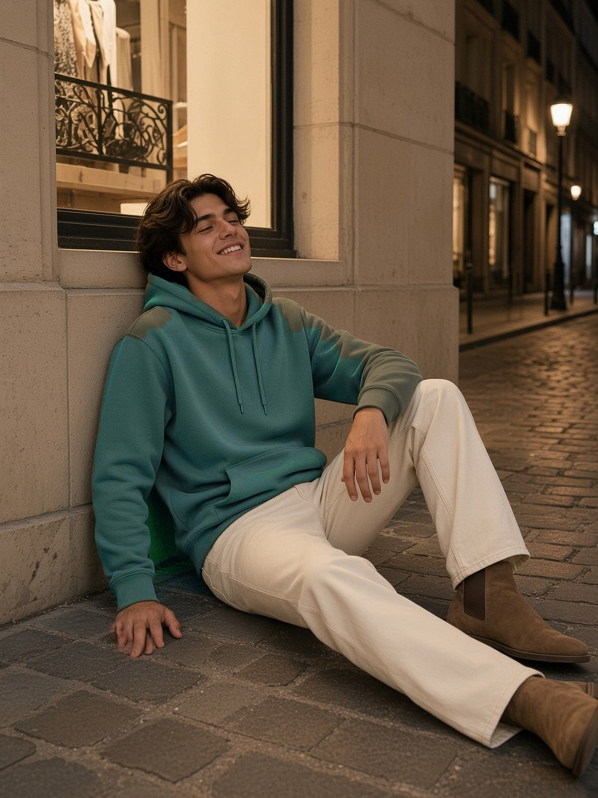 Man in the Classic Cotton Hoodie in Olive Green, model front