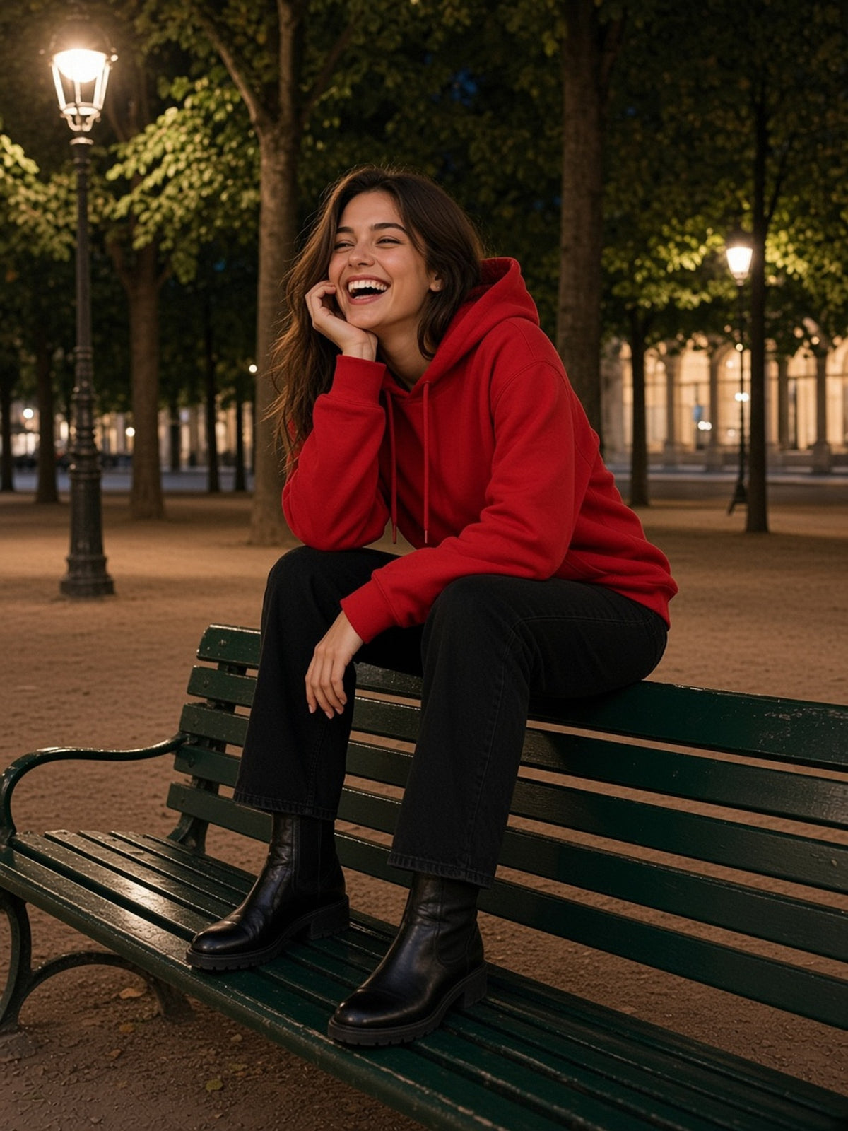Woman in the Classic Cotton Hoodie in Red, model front