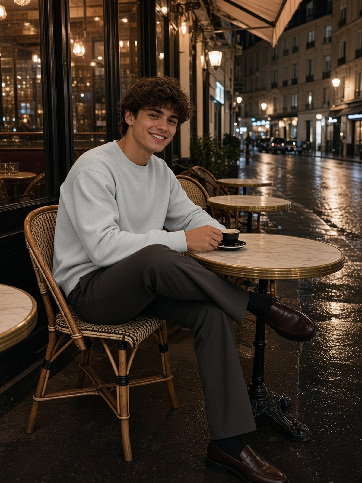 Man in the Heavyweight Crewneck Sweatshirt in Light Gray, model front
