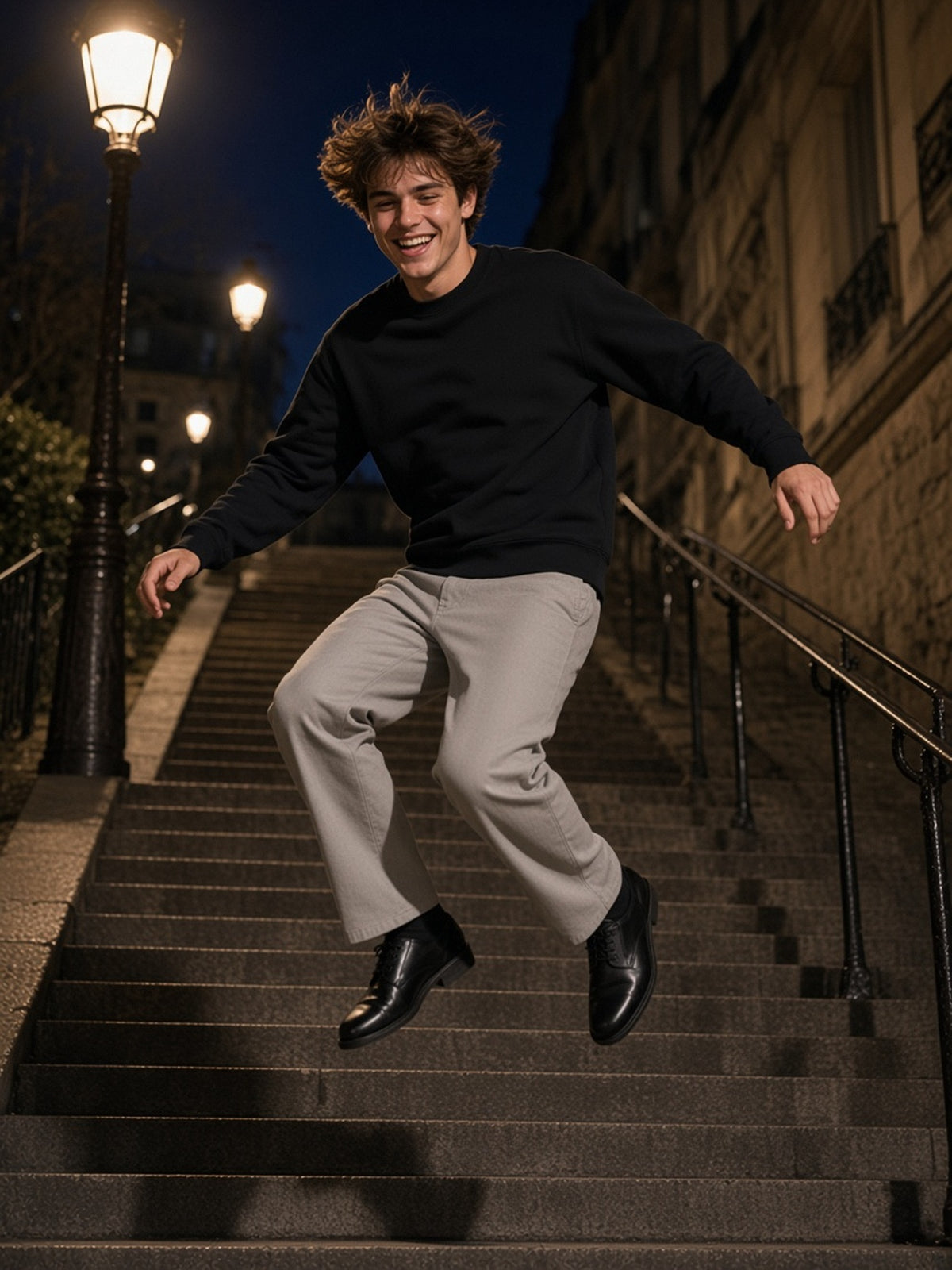 Man in the Heavyweight Crewneck Sweatshirt in Black, model front