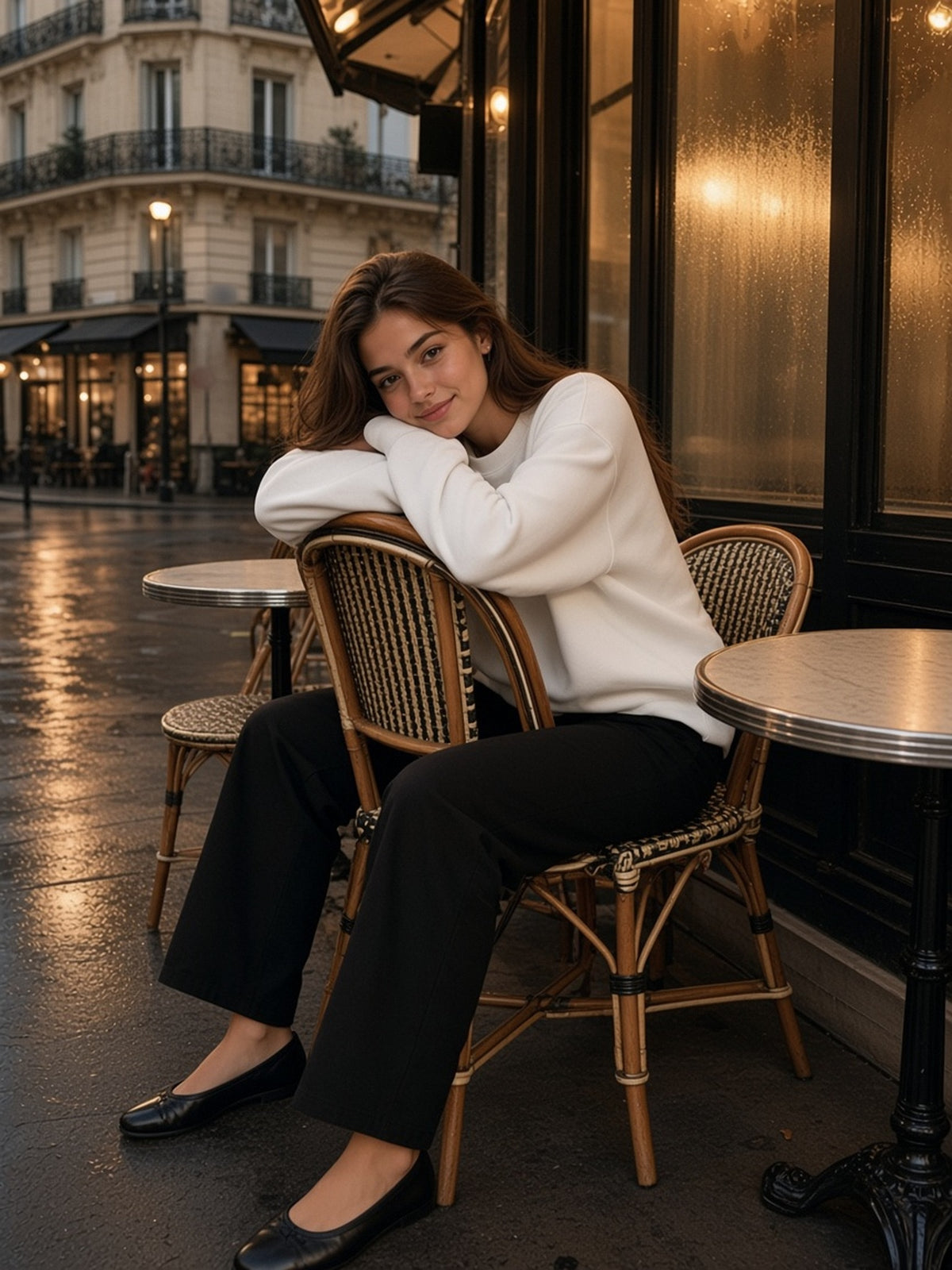 Woman in the Oversized Crewneck Sweatshirt in White, model front