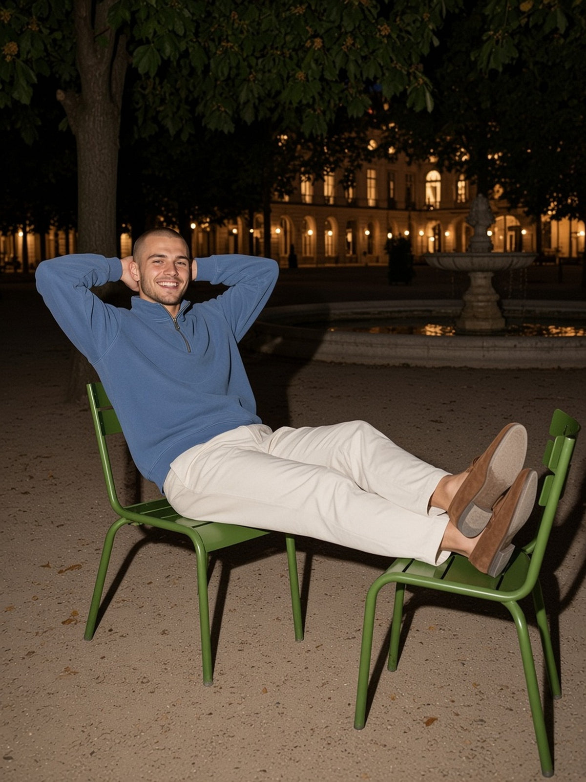 Man in the Vintage Wash Fleece Quarter Zip Sweatshirt in Blue, model front