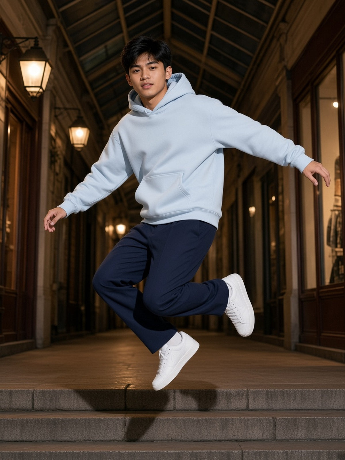Man in Marcel Afters Essential Boxy Heavyweight Drop-Shoulder Hoodie in Blue, model front