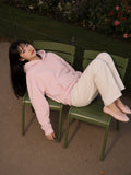 Woman in Marcel Afters Essential Boxy Heavyweight Drop-Shoulder Hoodie in Pink, model front