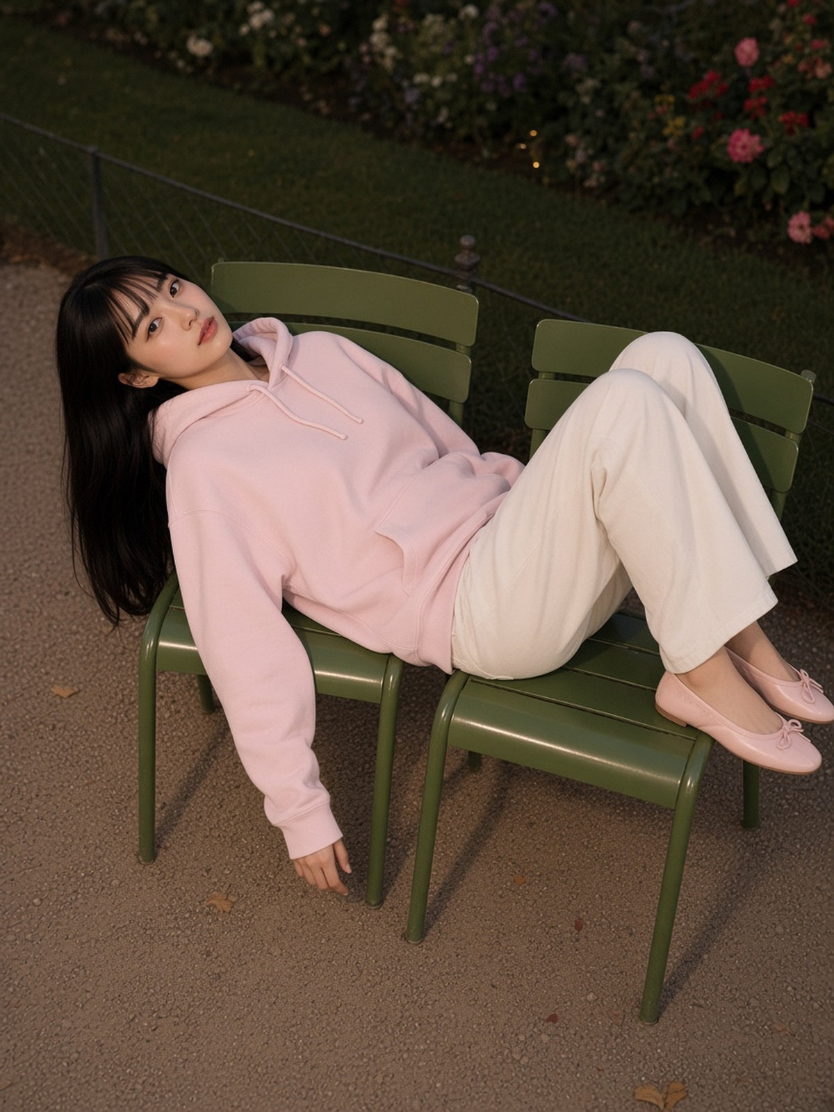 Woman in Marcel Afters Essential Boxy Heavyweight Drop-Shoulder Hoodie in Pink, model front