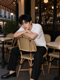 Man in the Boxy Plaid-Lined Double-Face T-Shirt in White, model front