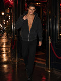 Man in the Mineral Wash Boxy Full Zip Hoodie in Black, model front