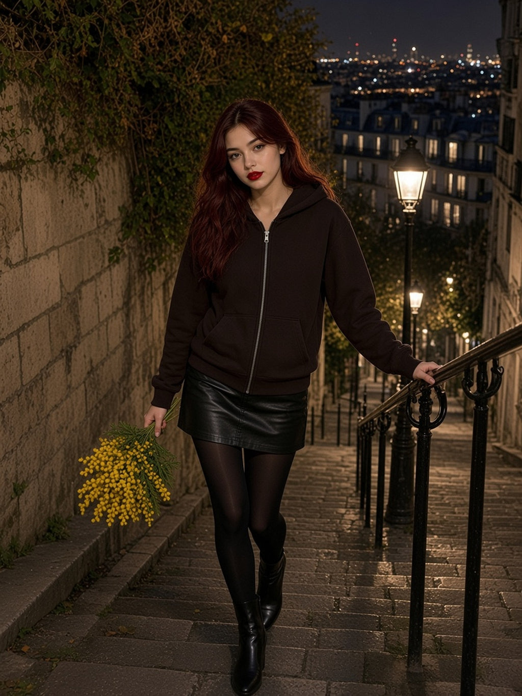 Woman in the Fleece Full Zip Hoodie in Coffee, model front