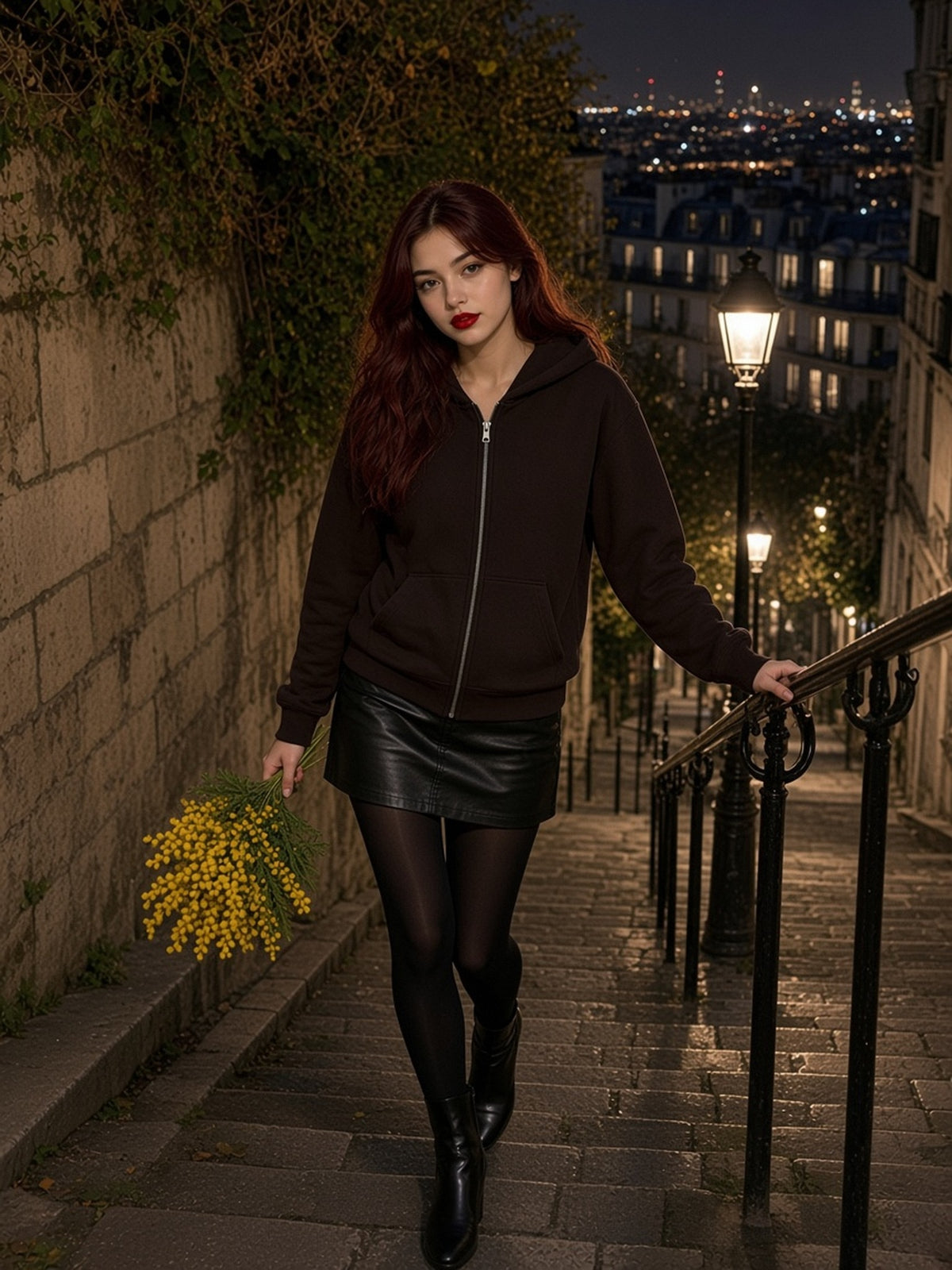 Woman in the Fleece Full Zip Hoodie in Coffee, model front