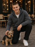 Man in the Fleece Full Zip Hoodie in Dark Gray, model front