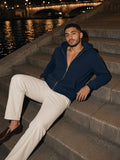 Man in the Fleece Full Zip Hoodie in Navy Blue, model front