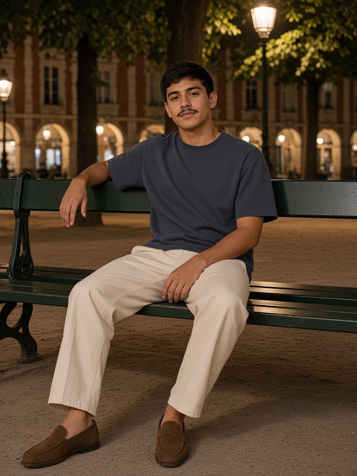 Man in the Oversized Contrast-Stitched Cotton Tee in Gray, model front