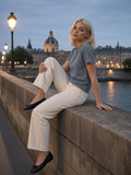 Woman in the Vintage Wash Slim Fit T-shirt in Gray, model front