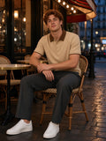 Man in Contrast Collar Raglan Polo Shirt in Khaki, model front