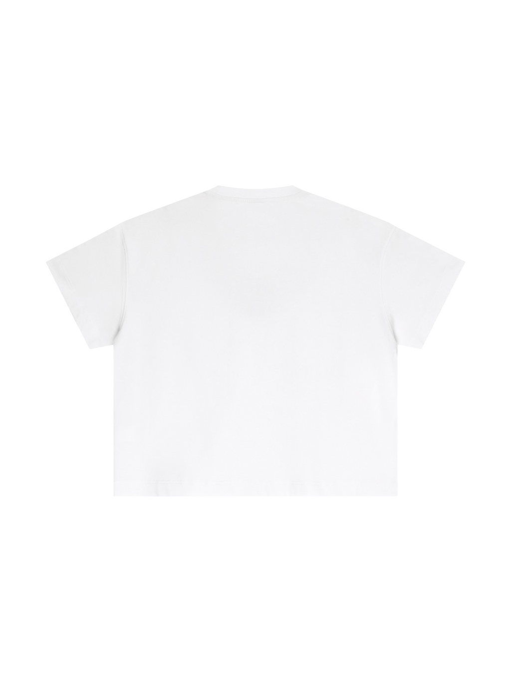 Unisex cotton boxy t-shirt in White, back view on white. Marcel Afters