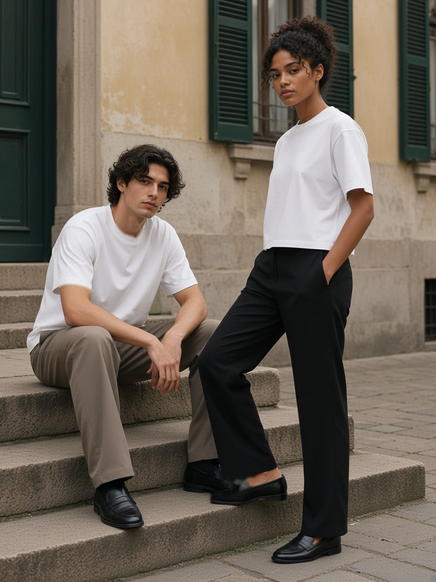 Marcel Afters Boxy Drop Shoulder Crop T-Shirt, White, couple, street