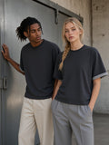 Marcel Afters Boxy Plaid-Lined Double-Face T-Shirt — Dark, Black, couple, studio