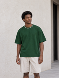Boxy Ribbed T-Shirt in Dark Green, men model front view