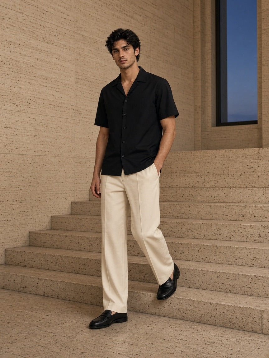 Boxy Short Sleeve Shirt in Black, à deux, worn by him