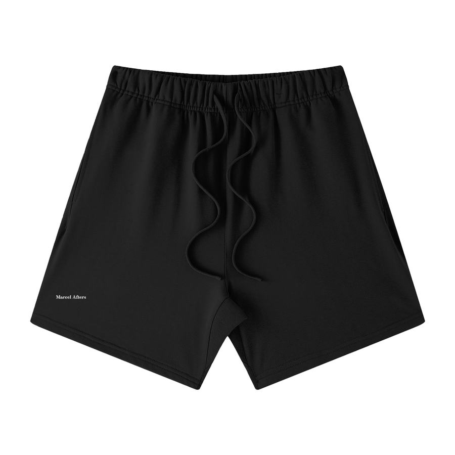 Earth Tone Loose Fit Cotton Shorts in Black, front view