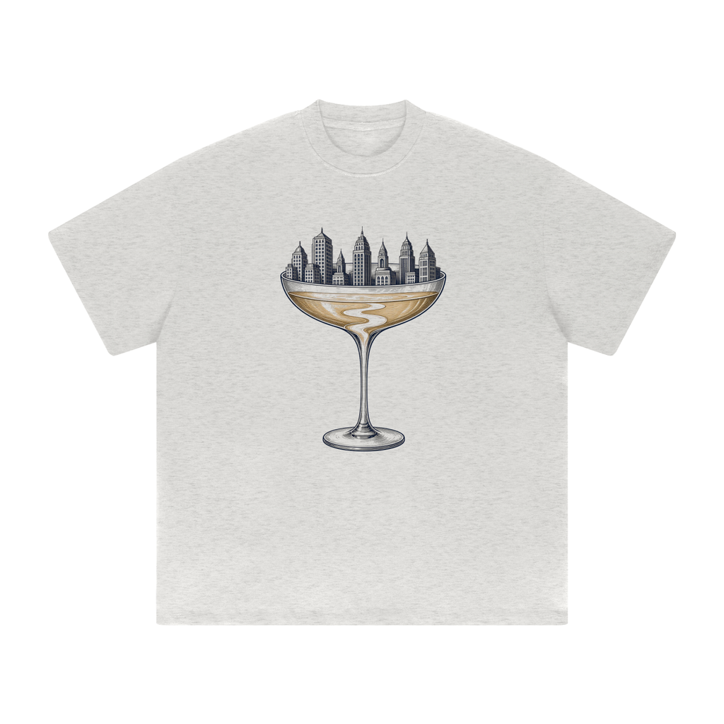 Coupe Over The City heavyweight drop-shoulder tee in Oat Gray, front view