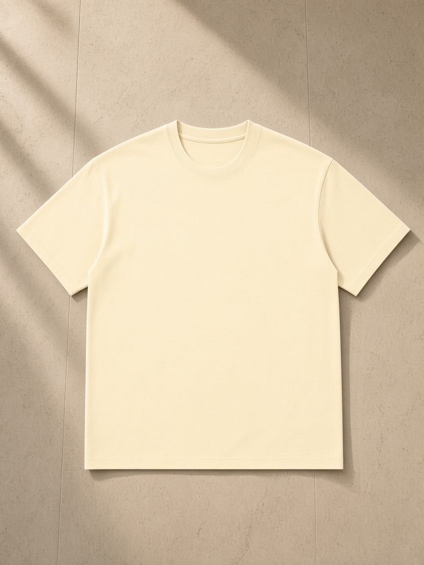 Regular Fit Crewneck T-Shirt in Apricot, laid flat on pale limestone