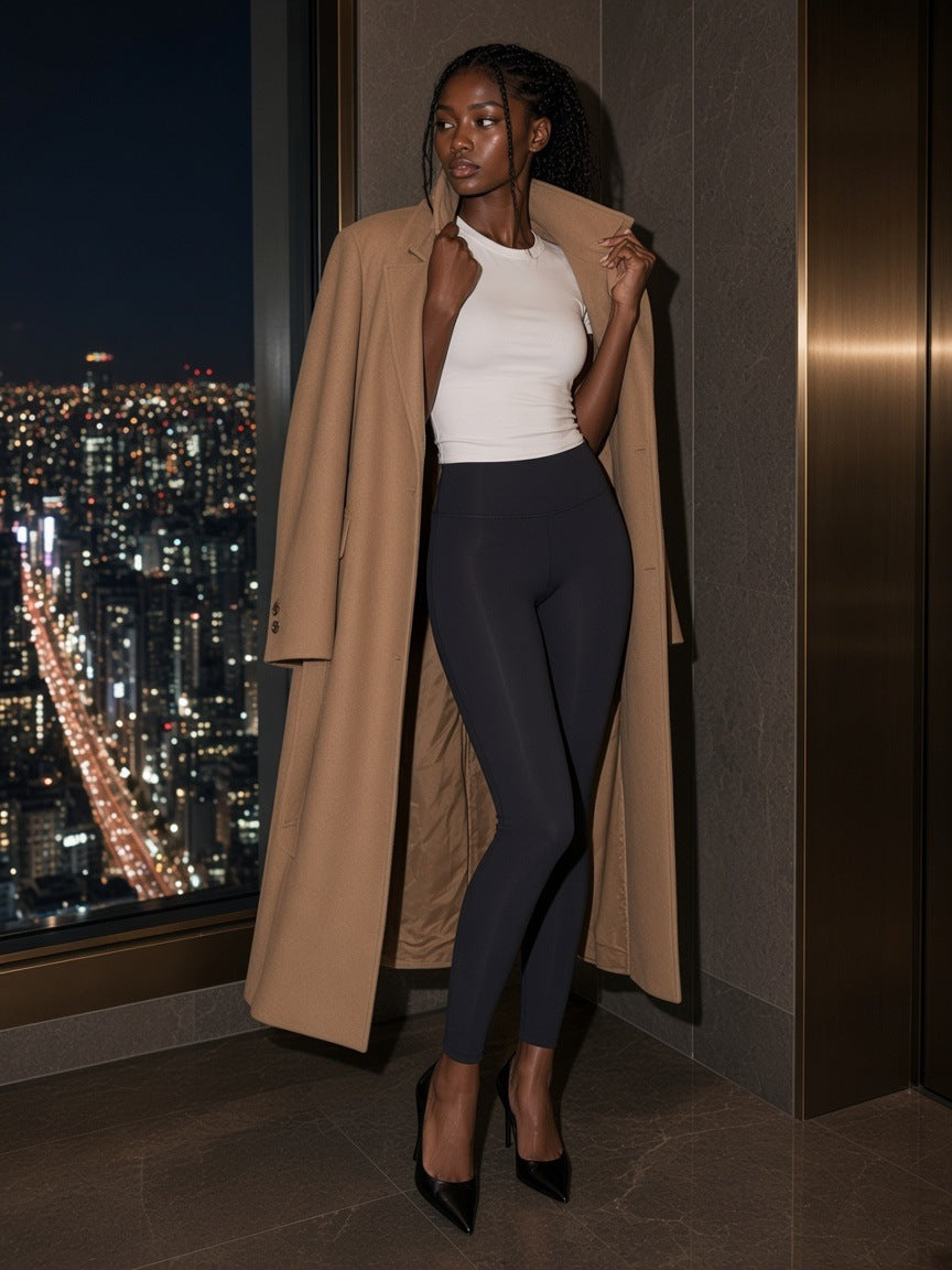 Women's High Waisted Ankle Leggings in Brown, front view.