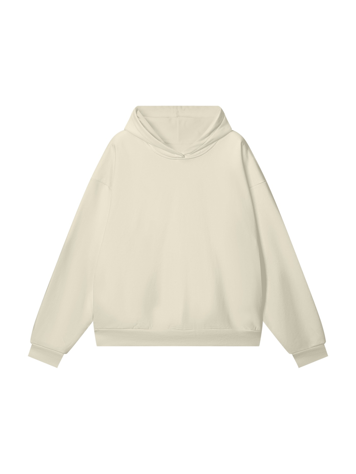 Unisex heavyweight hidden pocket fleece hoodie in Bone, front view on white. Marcel Afters