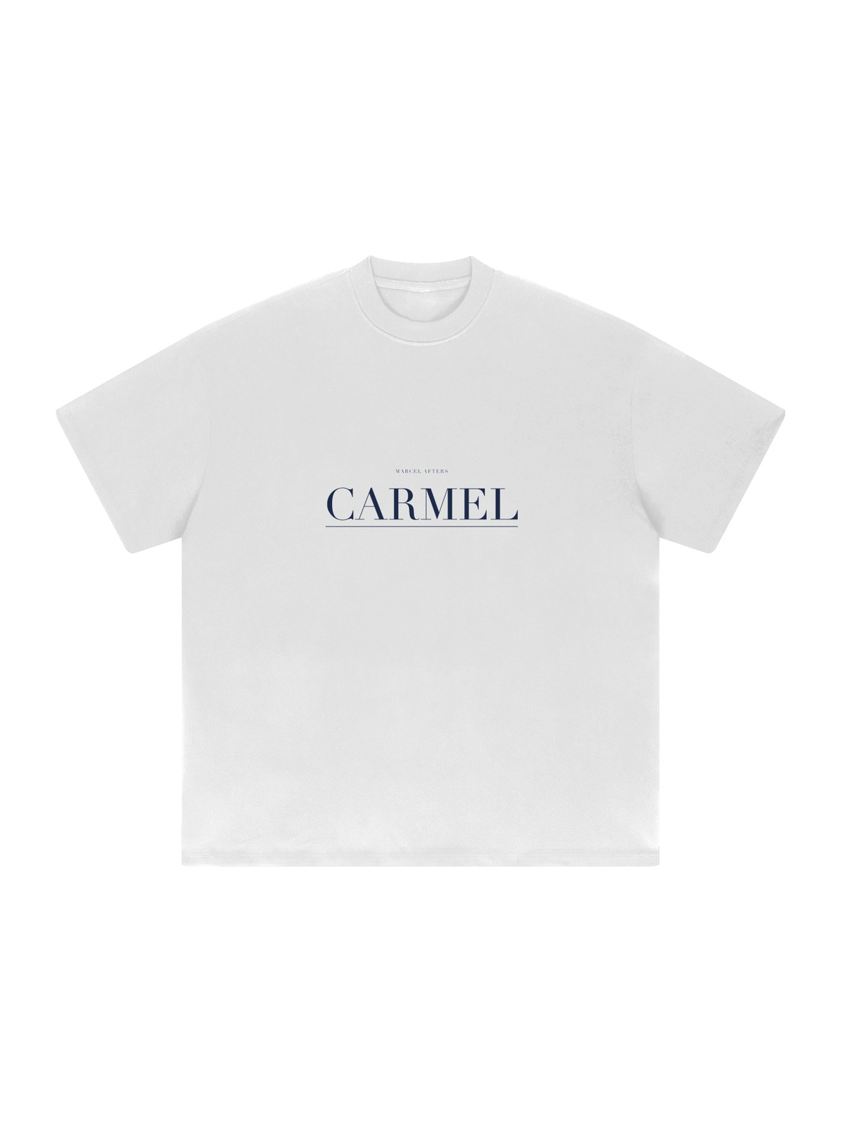 Carmel Heavyweight Drop Shoulder T-Shirt by Marcel Afters in White, front view with the printed artwork, on white