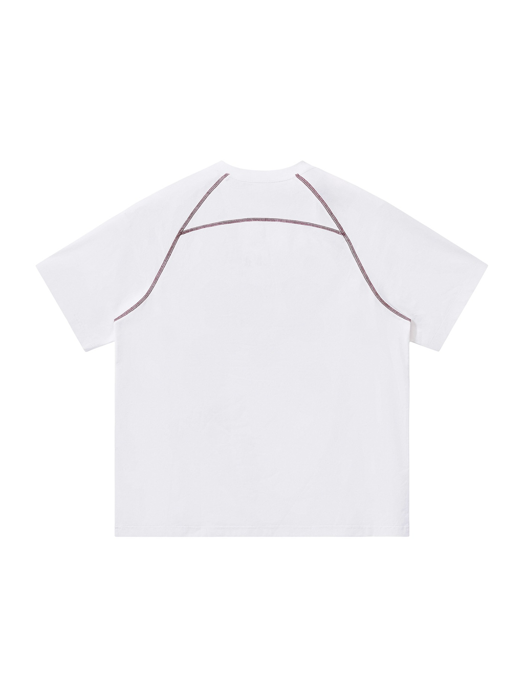 Unisex contrast stitch raglan t-shirt in White, back view on white. Marcel Afters