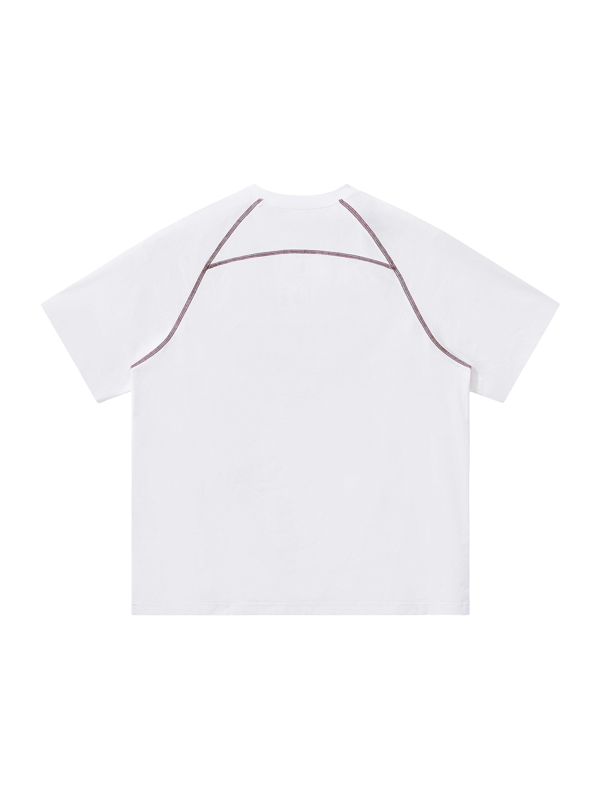 Contrast Stitch Raglan T-Shirt in White, laid flat on pale limestone, back.
