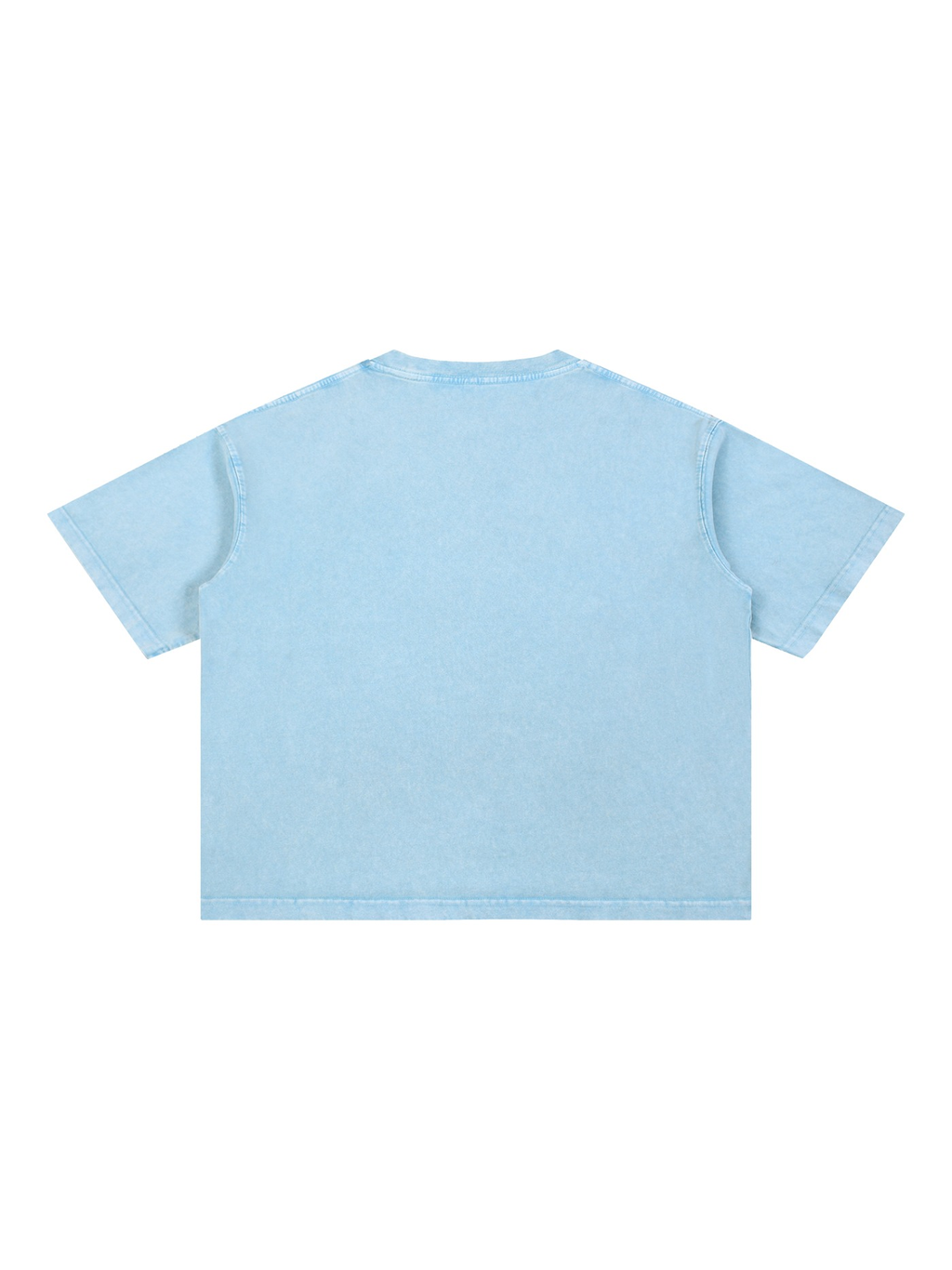 Unisex mineral wash boxy cotton t-shirt in Sky Blue, back view on white. Marcel Afters