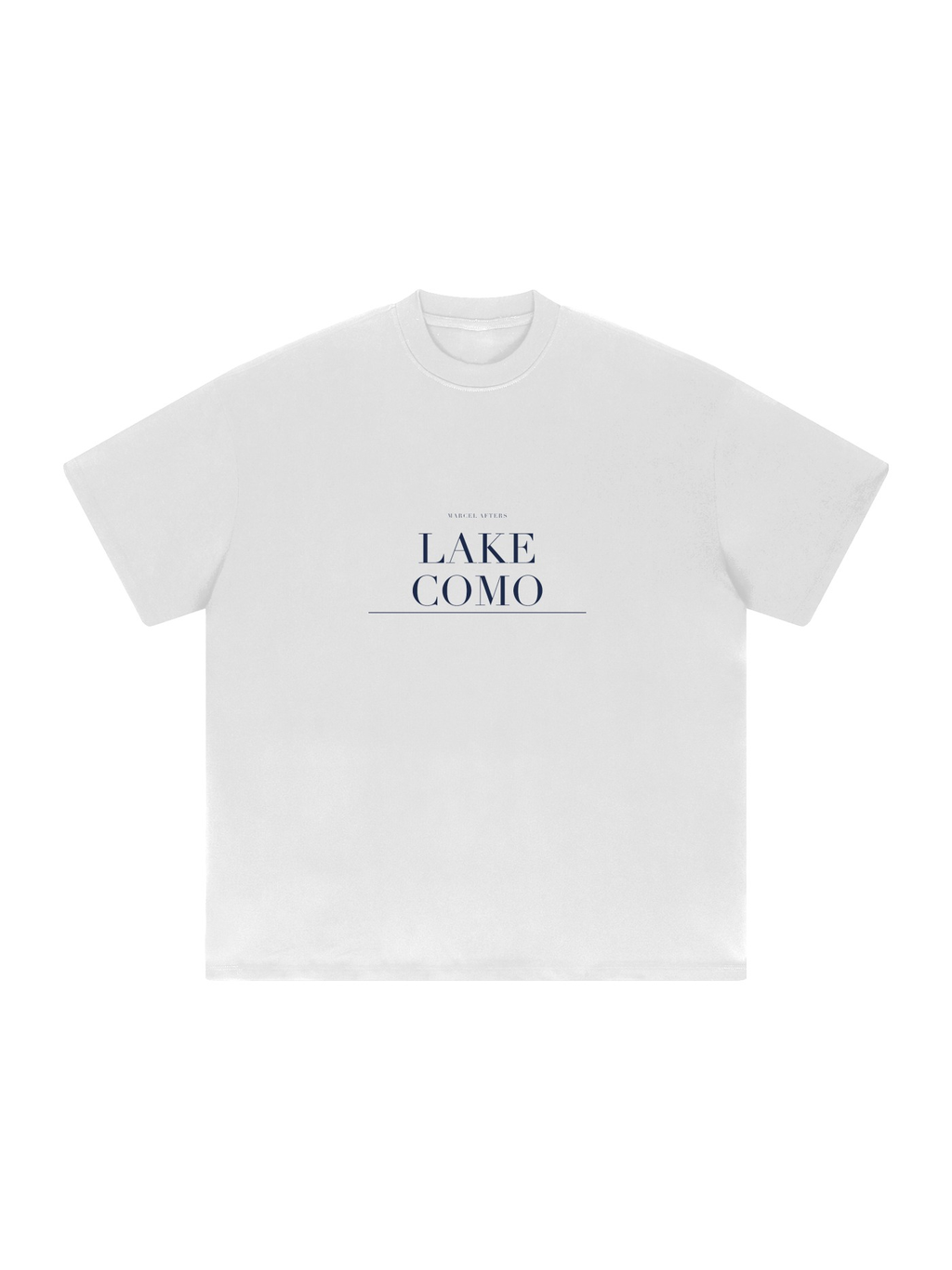 Lake Como Heavyweight Drop Shoulder T-Shirt by Marcel Afters in White, front view with the printed artwork, on white