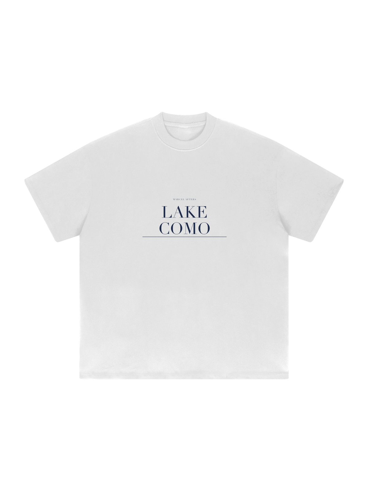 Lake Como Heavyweight Drop Shoulder T-Shirt by Marcel Afters in White, front view with the printed artwork, on white