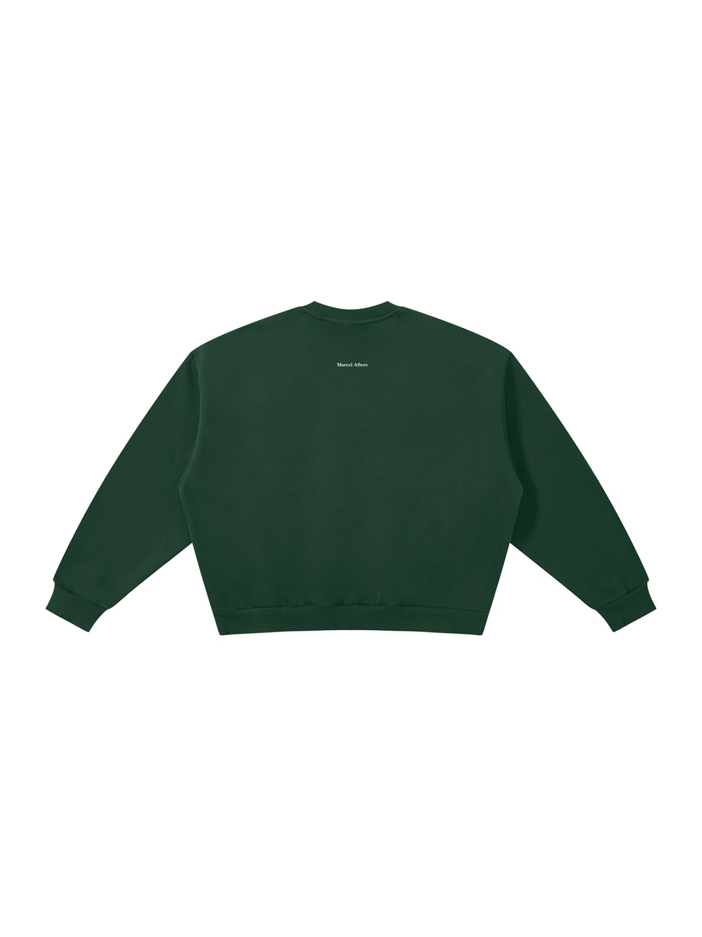 Boxy fleece crewneck sweatshirt in Dark Green, back view
