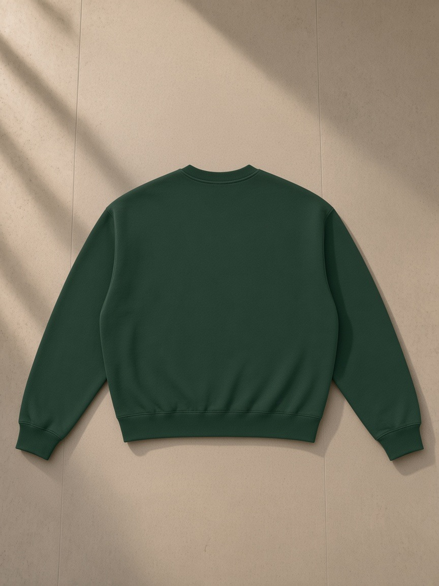 Boxy fleece crewneck sweatshirt in Dark Green, back view